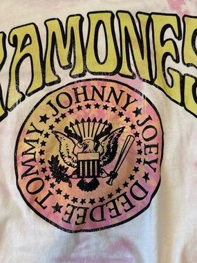 Zara Kids White Tie-Dye Ramones Graphic Tee with Yellow and Pink Print